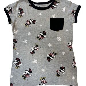 Disney Short Sleeve Kids T Shirt Size M 10 12 Minnie Mouse‎ Snowflake Gray